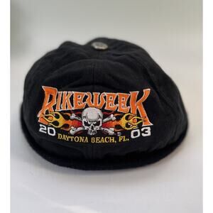Vtg 2003 CSI Bullet Proof Bike Week Daytona Beach Skull Cap Embroidered Flames